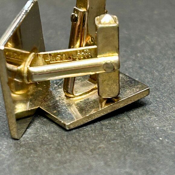 Anson Gold Tone Cubic Zircon Cufflinks Geometric Square Anson Pat Pend - Picture 6 of 9